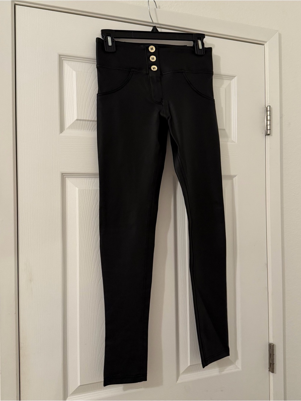 Freddy WR.UP 3 Button Faux Leather Black Pants Skinny Leg
